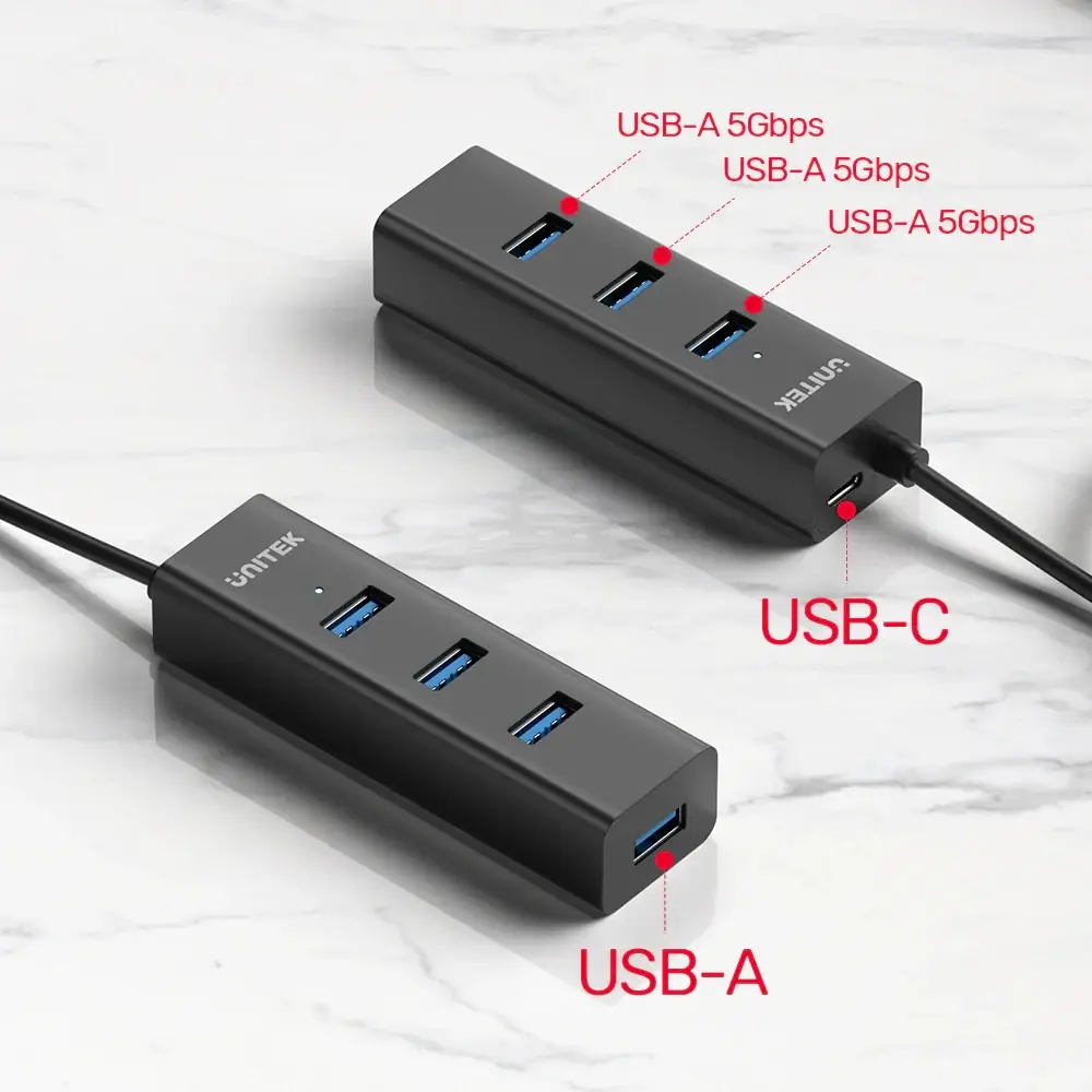 Unitek хъб USB3.0 HUB 4 port, 1.2m cable, aux USB-C power input - Y-3089V01 - image 2