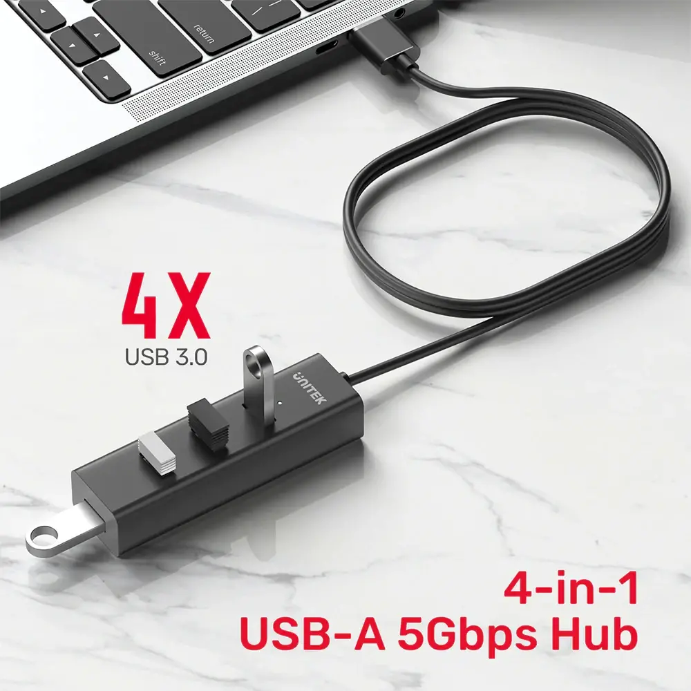 Unitek хъб USB3.0 HUB 4 port, 1.2m cable, aux USB-C power input - Y-3089V01 - image 3