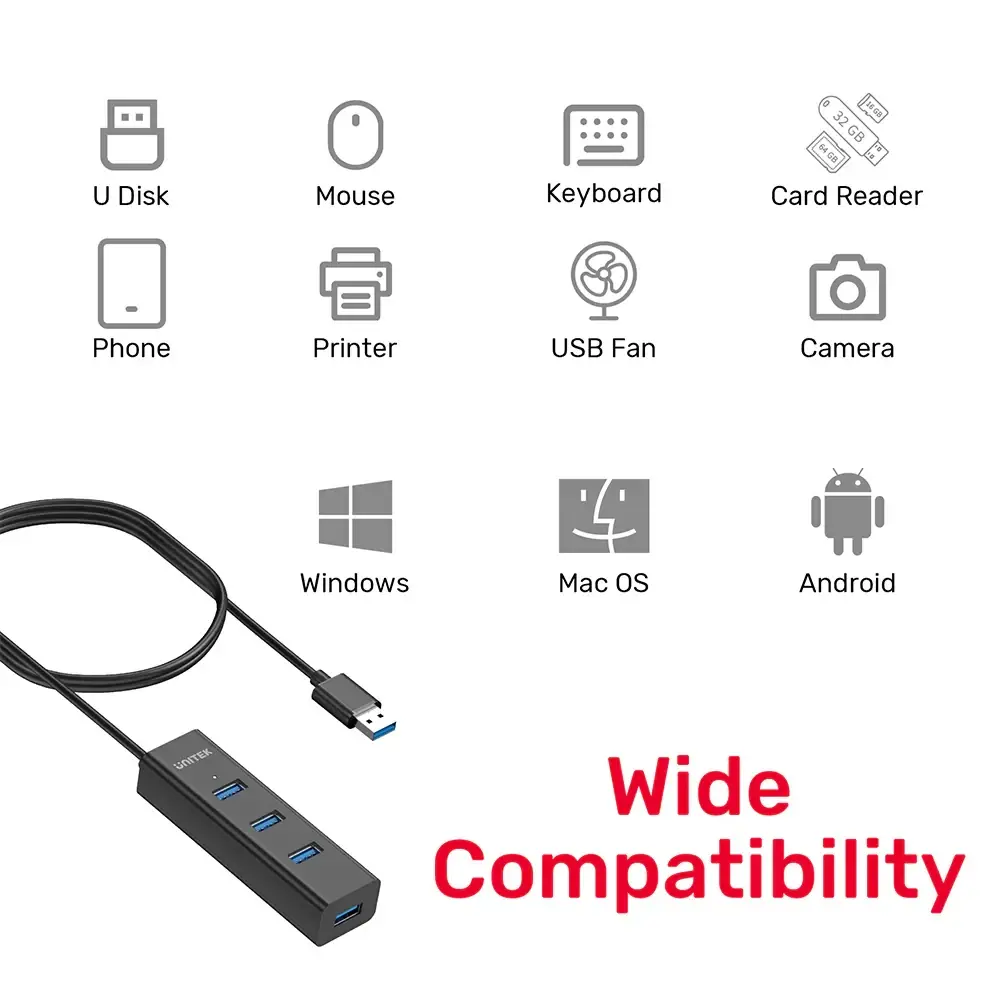 Unitek хъб USB3.0 HUB 4 port, 1.2m cable, aux USB-C power input - Y-3089V01 - image 8