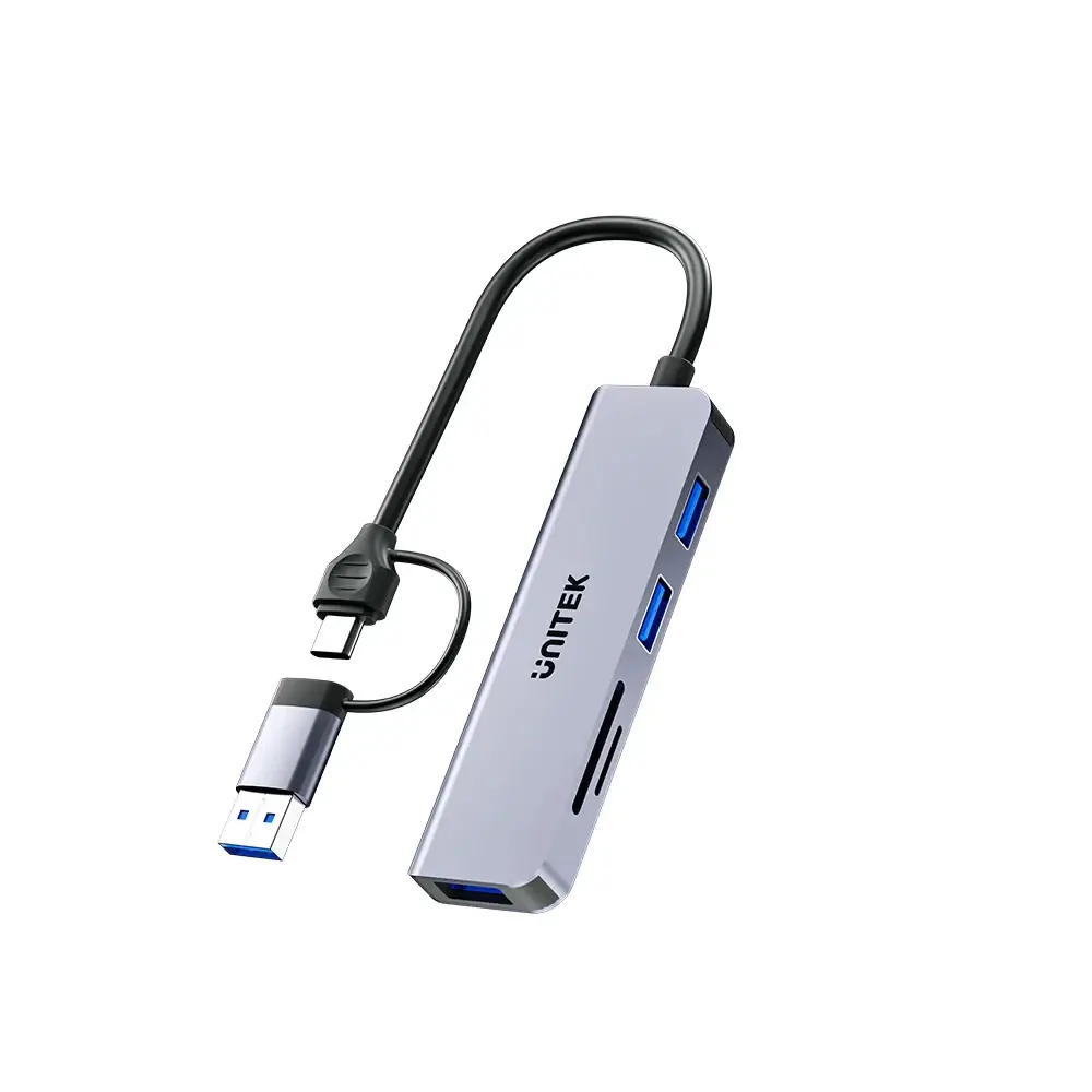 Unitek хъб HUB USB-C/USB-A 3 port uHUB P5+ - USB3.0 x 3, Card reader, Aluminium - H1320AGY01