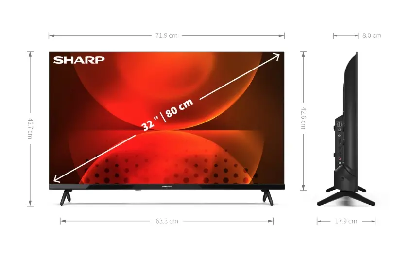 Телевизор, Sharp 32FH2EA, 32" LED Android TV, HD 1366x768, Frameless, DVB-T/T2/C/S/S2, Active Motion 400, 1 000 000:1, Speaker 2x8W, Dolby Digital, Google Assistant, Chromecast Built-in, 3xHDMI, Video/Audio input (3 x RCA), CI+, USB, Wi-Fi, Bluetooth, LAN, Digital - image 7