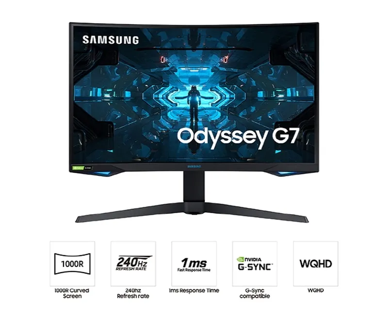 Монитор, Samsung 27G75, 26.9" Curved VA QLED, 1000R, 240 Hz, 1 ms GTG, 2560x1440, 350 cd/m2, 2500:1 Contrast, Mega DCR, Black Equalizer, FreeSync Premium Pro, G-Sync, Eye Saver Mode, Flicker Free, 2xDisplay Port 1.2, HDMI 2.0, 2xUSB 3.0, Headphone, Black